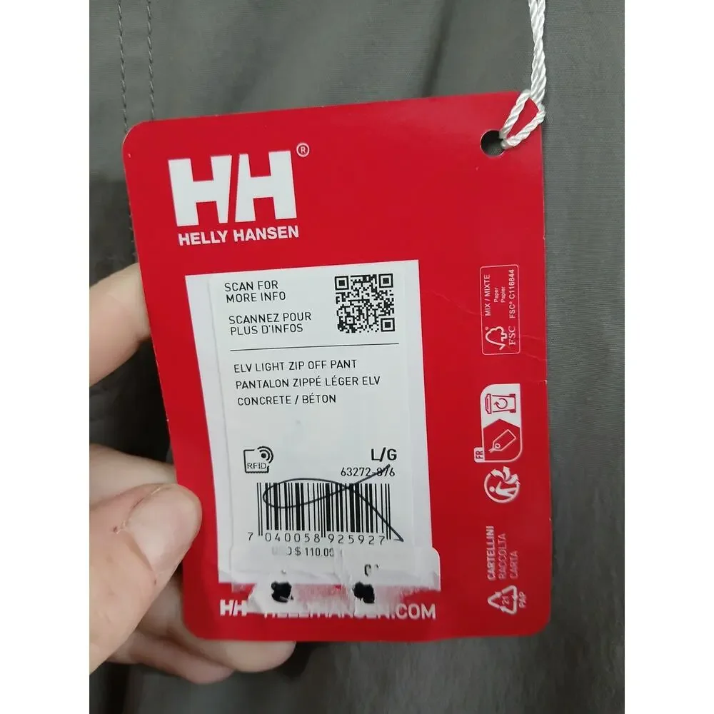 Helly Hansen relaxed fit Men’s Elv Light Zip Off Tur Pants size lg